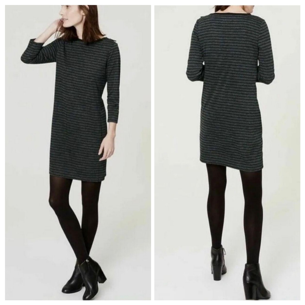 Ann Taylor LOFT Striped 3/4 Sleeve Dress w/ Shoulder Zipper āØš - Picture 1 of 7